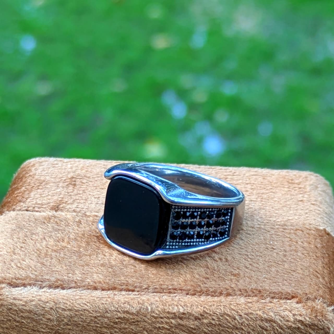 Italian Onyx Black Stone Ring For Boys