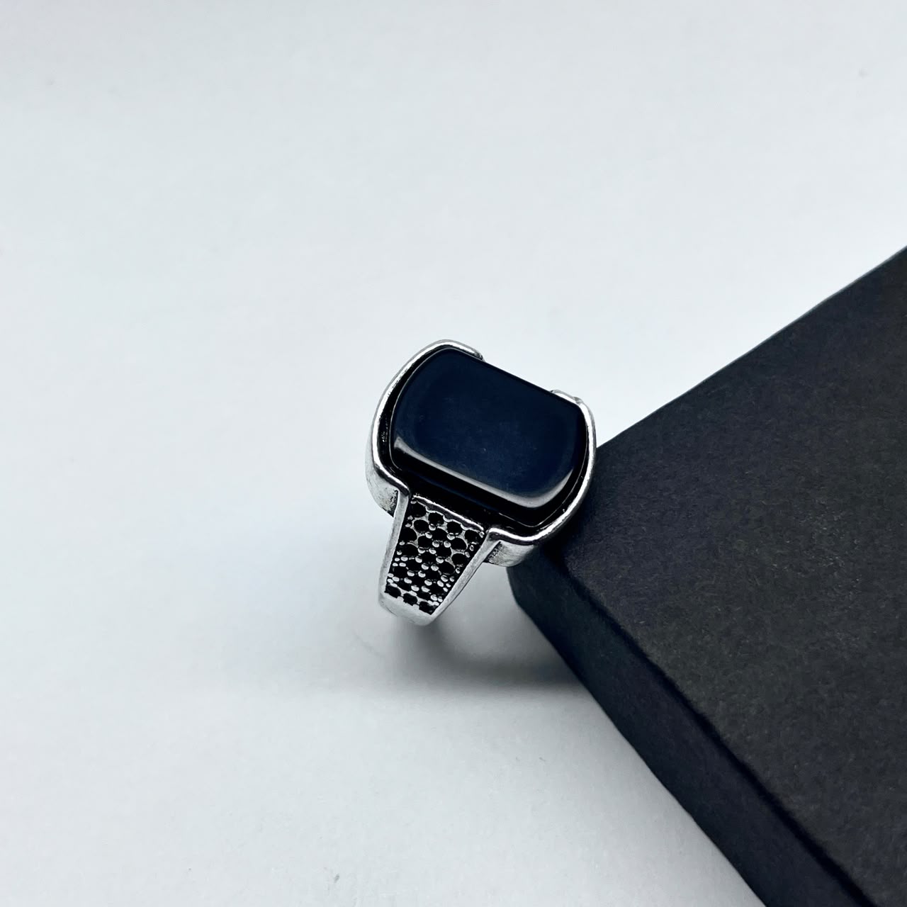 Turkish Big Black Stone Ring For Boys With Premium Ring Box