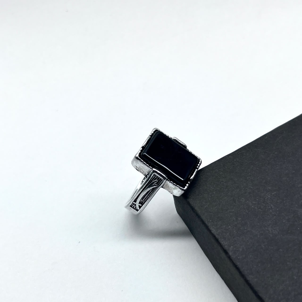 Zulfiqar Black Stone Ring For Boys With Premium Ring Box