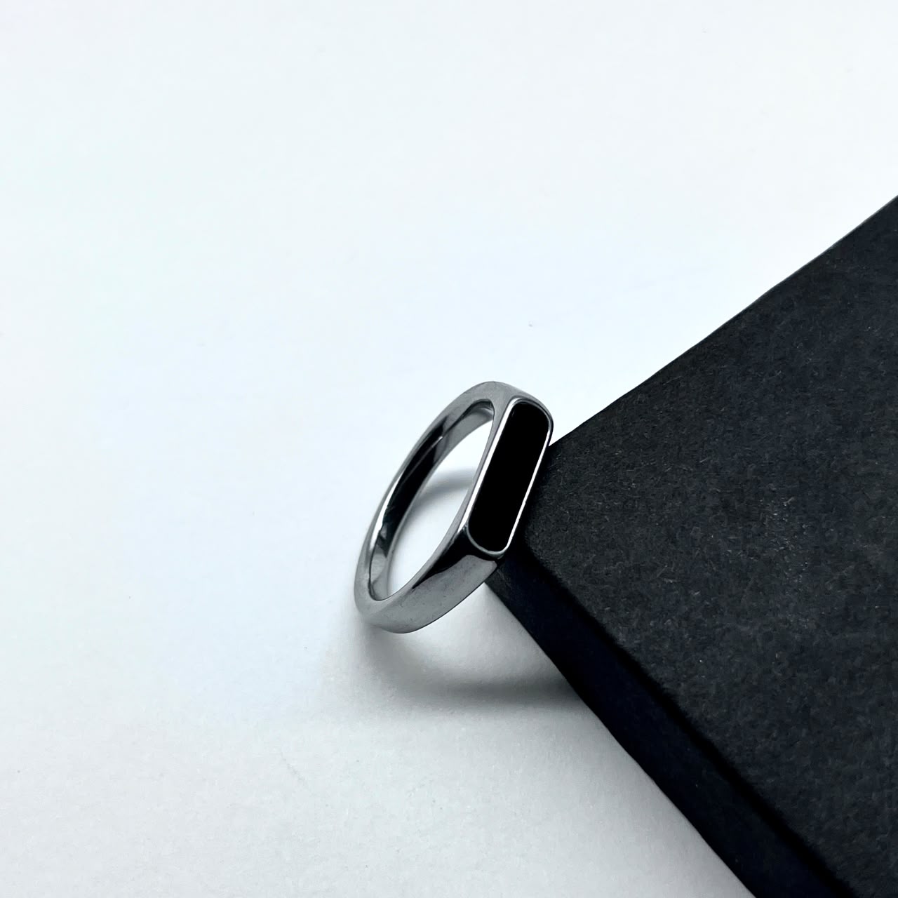Stainless Steel Silver Black Stone Ring For Boys With Premium Ring Box | Perfect For Gift