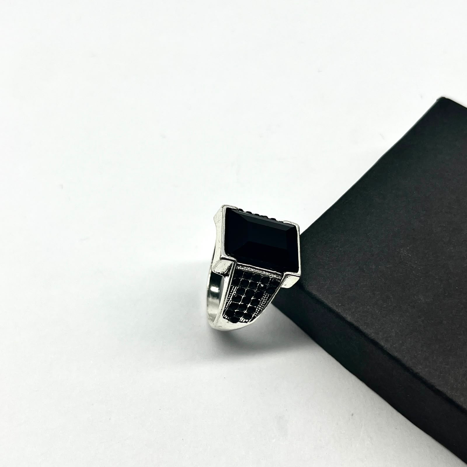 Black Gemstone Silver Signet Ring With Premium Ring Box | Perfect For Gift