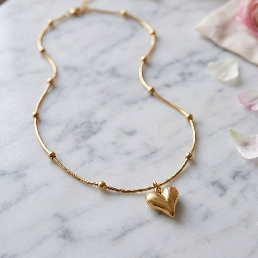 Stainless Steel Puffy Heart Pendant Necklace for Women & Girls