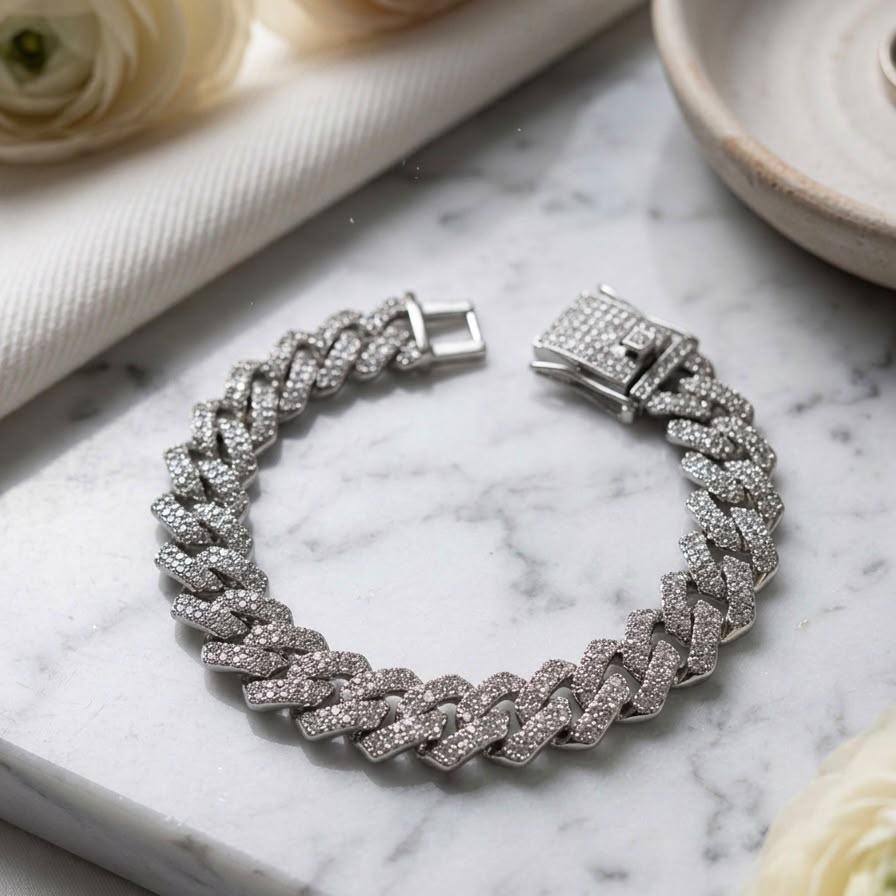 Iced Out Cuban Link Chain Bracelet for Men & Boys