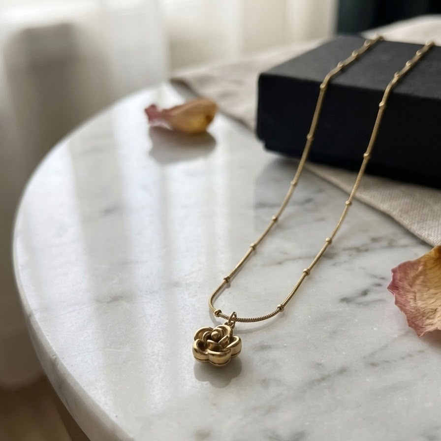Stainless Steel Rose Blossom Pendant Necklace