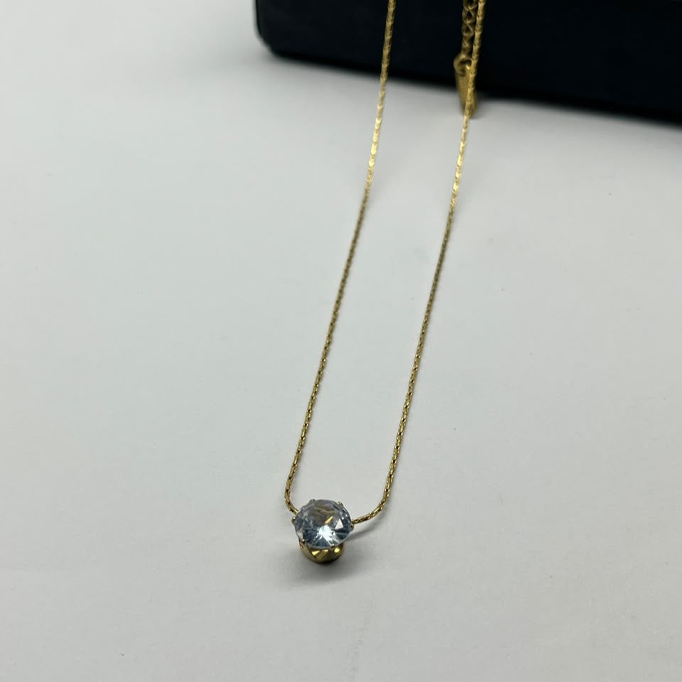 Elegant Gold Plated Chain with Single Round Cut Diamond-Style Stone