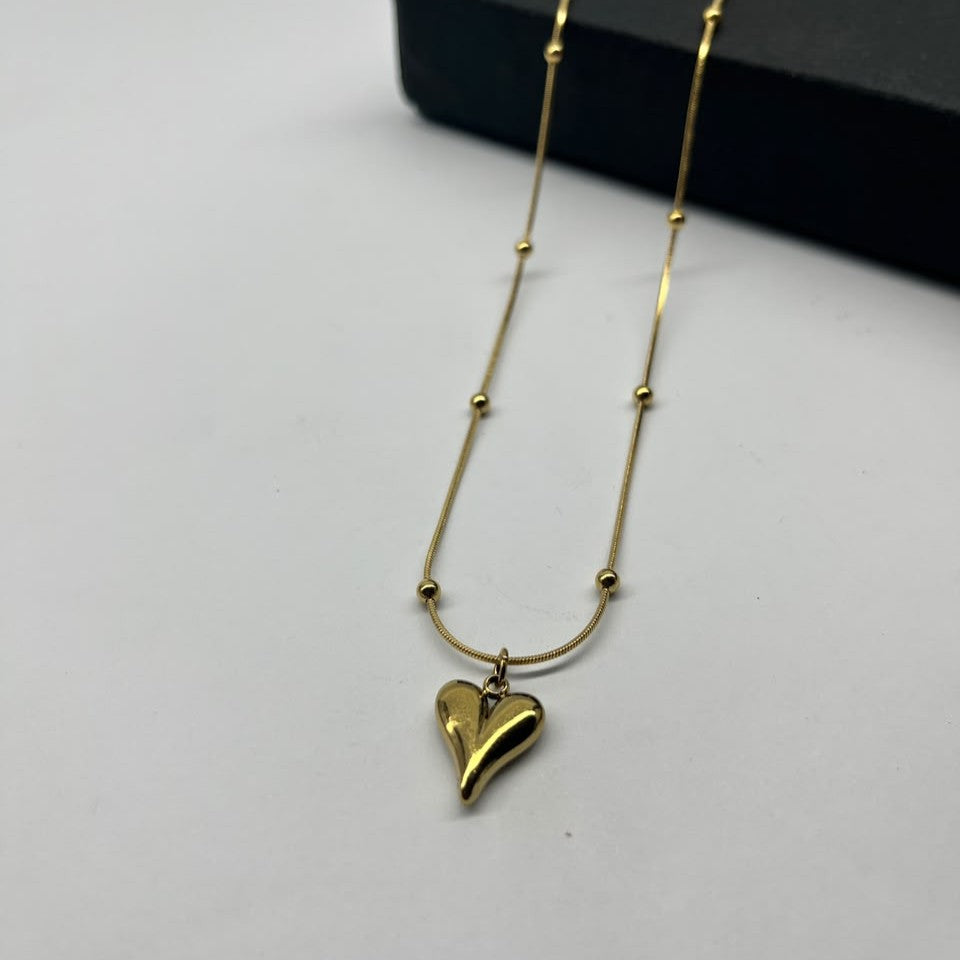 Stainless Steel Puffy Heart Pendant Necklace for Women & Girls