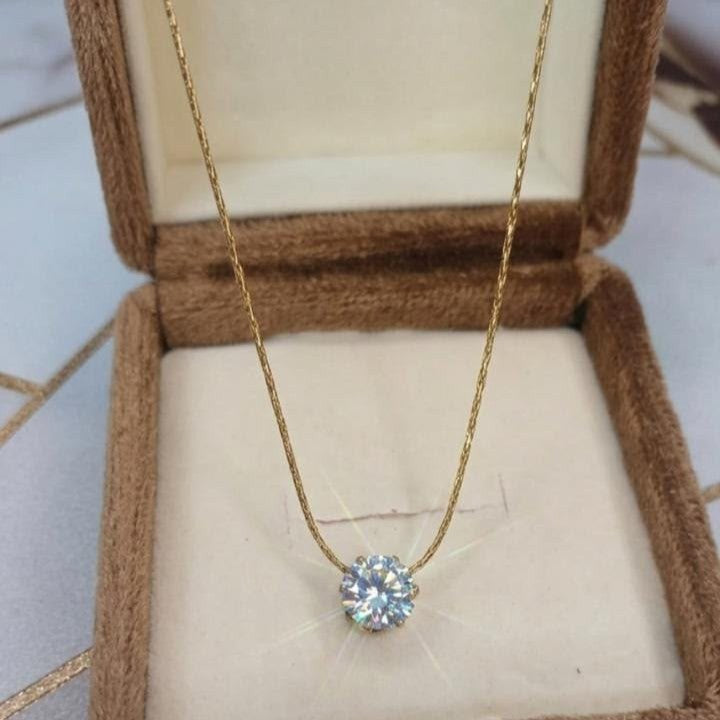 Elegant Gold Plated Chain with Single Round Cut Diamond-Style Stone