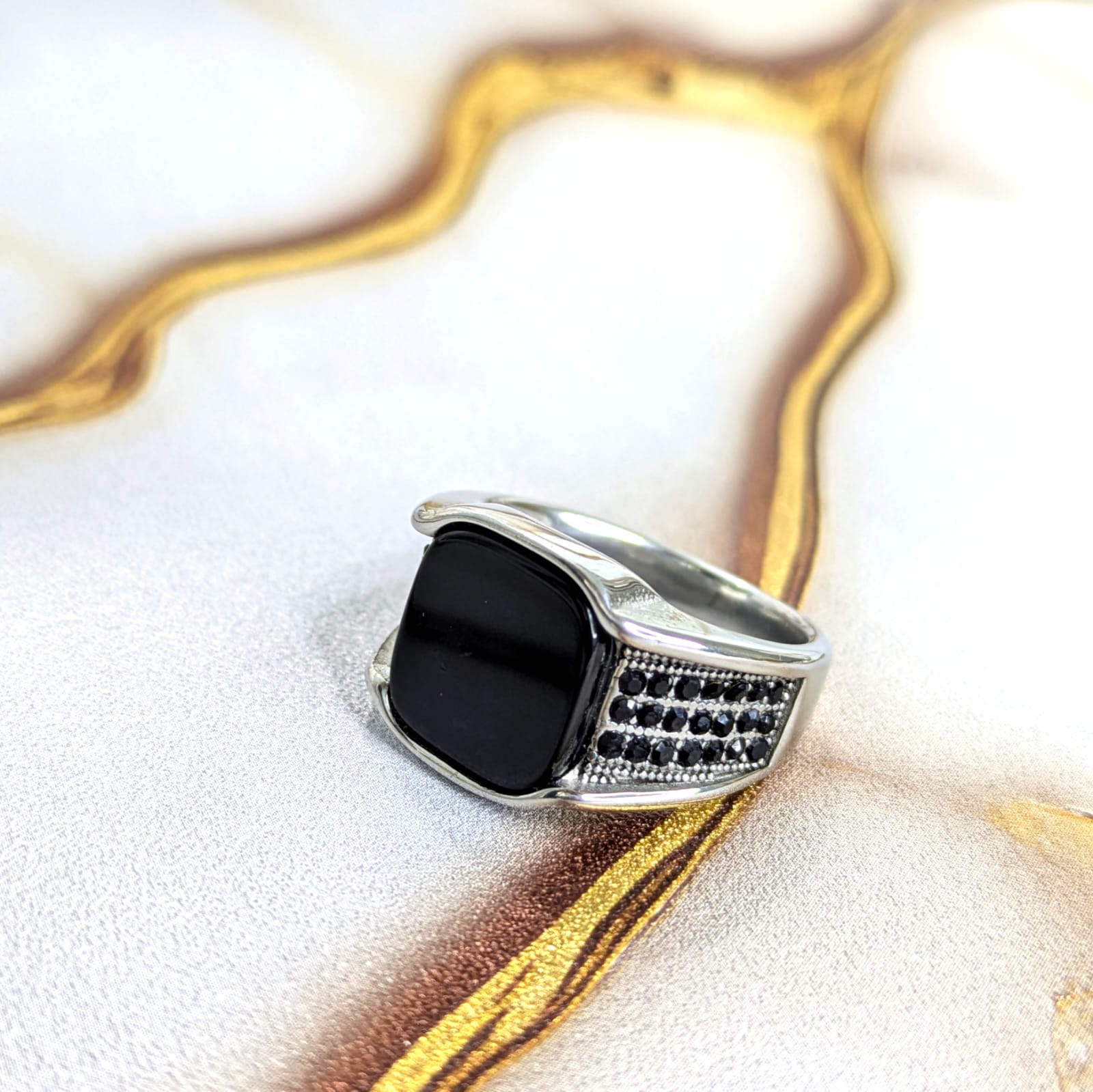 Italian Onyx Black Stone Ring For Boys