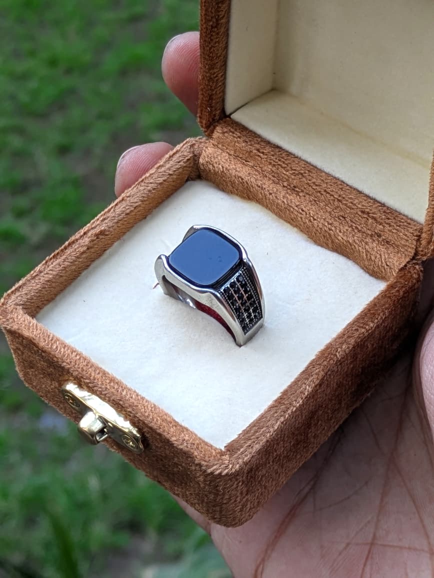 Italian Onyx Black Stone Ring For Boys