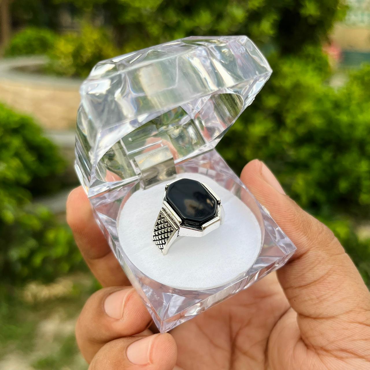 Turkish Big Black Stone Ring For Boys With Premium Ring Box | Perfect For Gift
